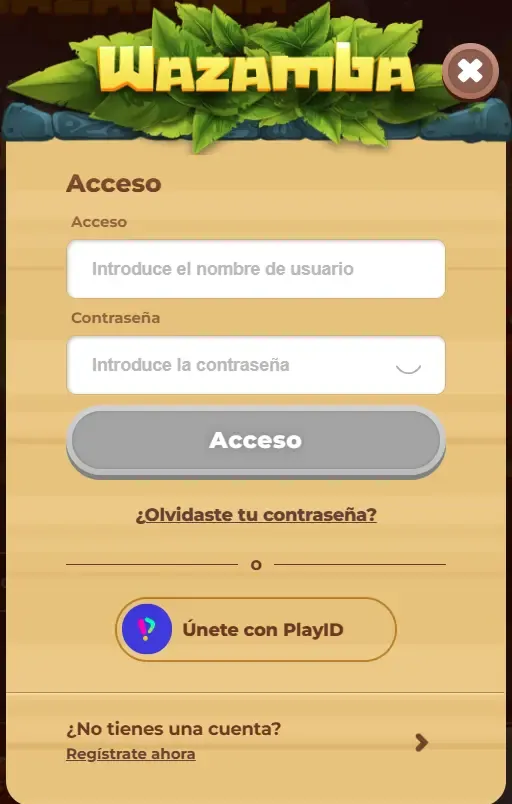 Ventana de acceso de Wazamba con los campos de usuario y contraseña